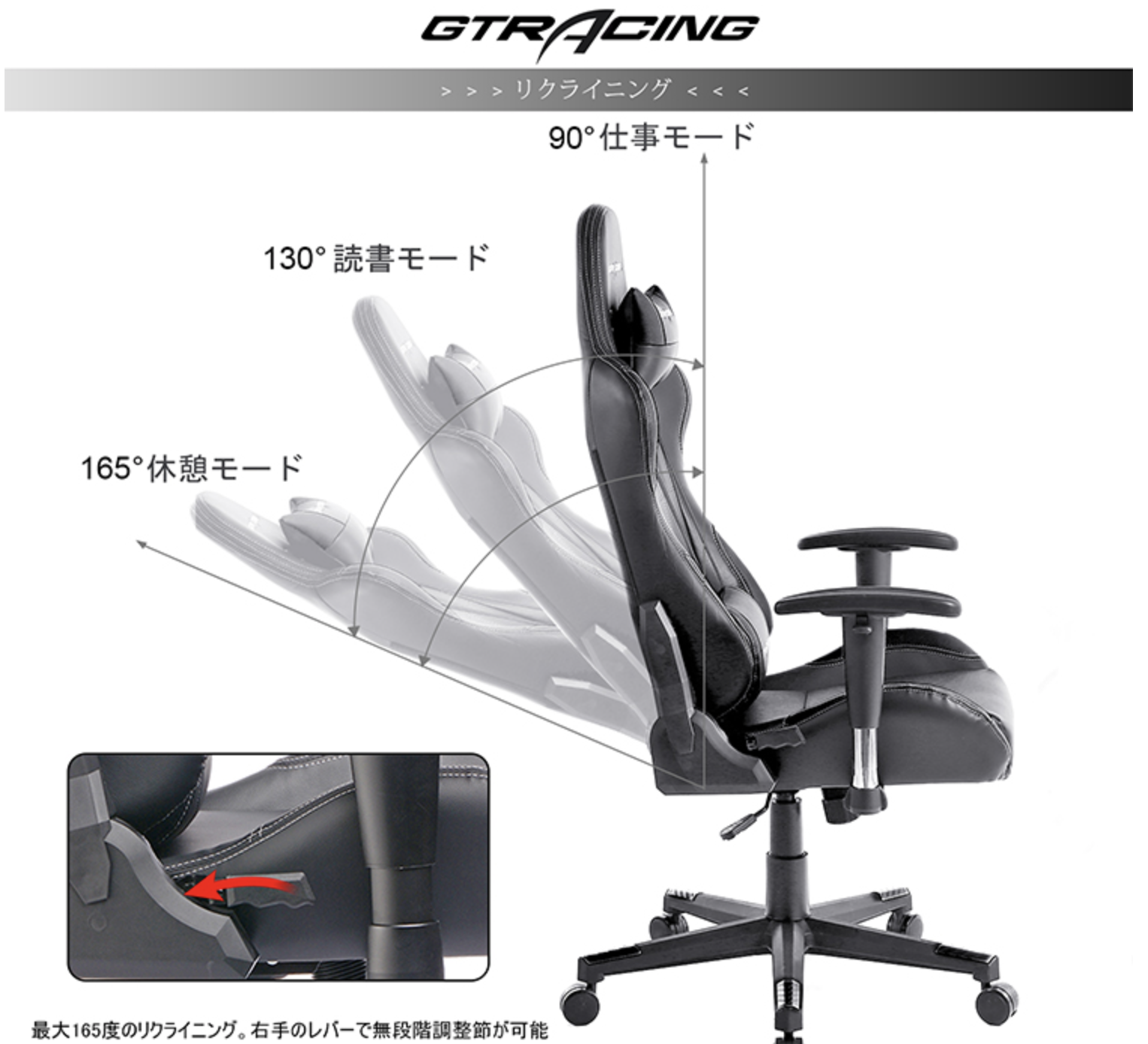 Gtracing ゲーミングチェア オットマン オフィスチェア デスクチェア マッサージ 収納式フットレスト 高さ調整 リクライニング ロッキング 調節可能ランバーサポート GT901BLACK