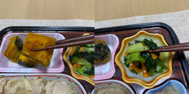 左：ごま南瓜　右：チンゲン菜のソテー